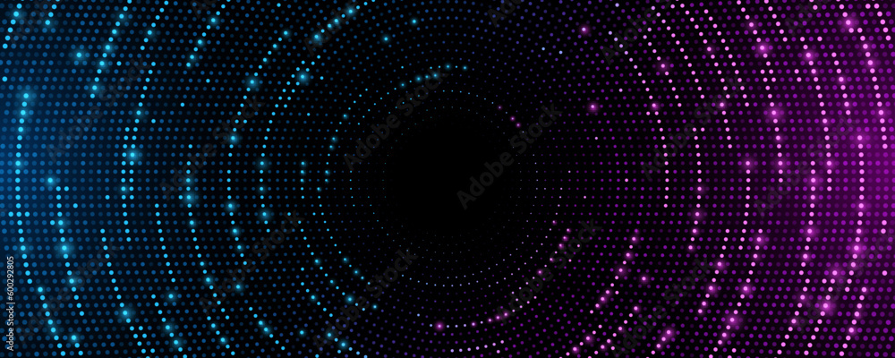Poster futuristic digital circles of glowing particles. abstract colorful circular sound wave. big data vis