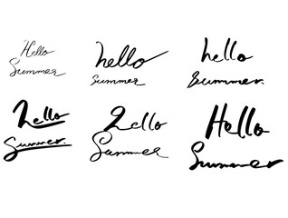 Hello summer font text calligraphy illustration vector design lettering typography symbol decoration vacation holiday season hello summer beach handwritten happy drawing hot retro logo sea party 