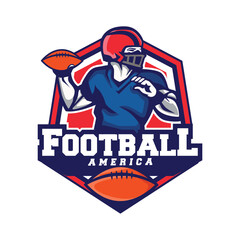 Simple retro american football logo design template. With red and blue color combination