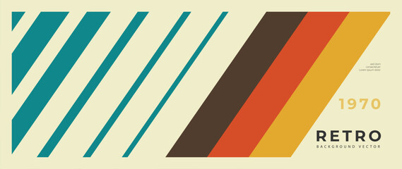 Abstract retro 70s background vector. Colorful vintage 1970 stylish wallpaper with lines, stripes shapes. Illustration design suitable for poster, banner, decorative, wall art. © TWINS DESIGN STUDIO
