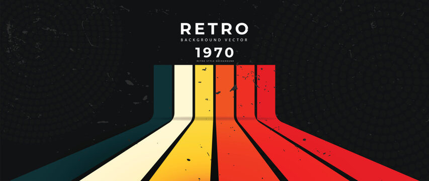 Abstract retro 70s background vector. Colorful vintage 1970 grunge stylish wallpaper with lines, stripes shapes. Illustration design suitable for poster, banner, decorative, wall art.