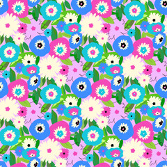 Seamless pattern with flowers. In trendy pastel colors.