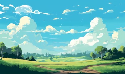 Plakat Beautifull daylight landscape background vector, blue sky, flat vector Generated ai