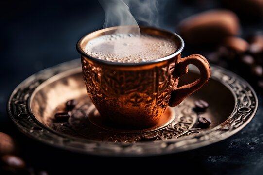 012_traditional Turkish coffee with foam on top, Generative AI