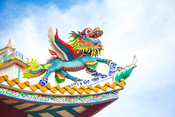 Chinese Kirin sculpture on the temple roof