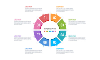 Circle infographic template 8 steps or options. Vector illustration.