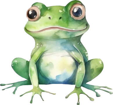 Cute Frog Watercolor Illustration. Generative AI