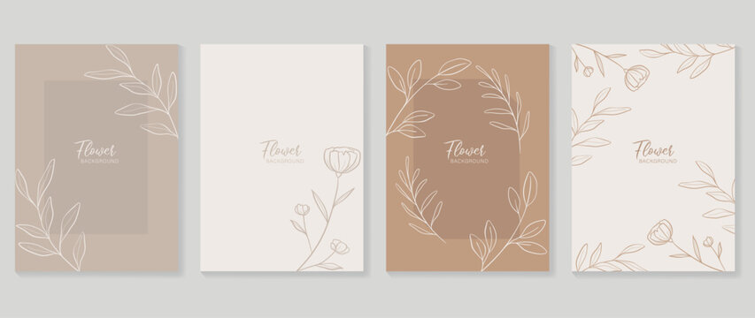Minimal floral vector background cover. Plant hand drawn with copy space for text and line art tulip flower and leaf branch in pastel colors. Botanical design suitable for banner, cover, invitation.