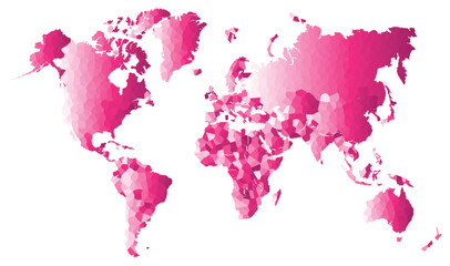 Fototapeta na wymiar World Map pink Color on White Background. World map in four shades of pink on white background. High-detail political map with country names. Vector illustration.