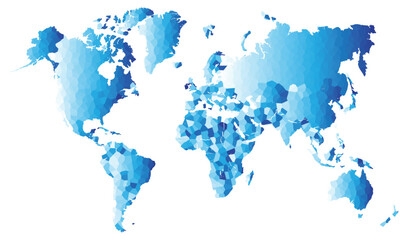 Fototapeta na wymiar outline of the world mass in blue with light shining on the top section. World map vector, isolated on white background. Flat Earth annual report, infographics.