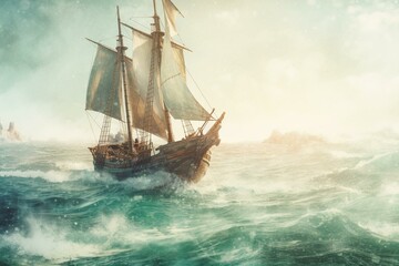 Fototapeta na wymiar Stunning watercolor of elvish seafaring vessel. Generative AI