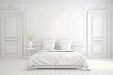 minimalist white bedroom with a serene ambiance Generative AI