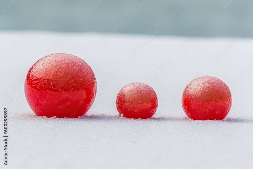 Aufkleber three red balls resting on a snowy surface generative ai