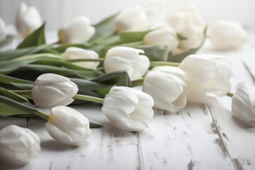 Fototapeta na wymiar white tulips on white background with free space