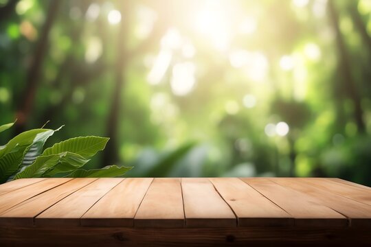 wooden podium for product on nature background
