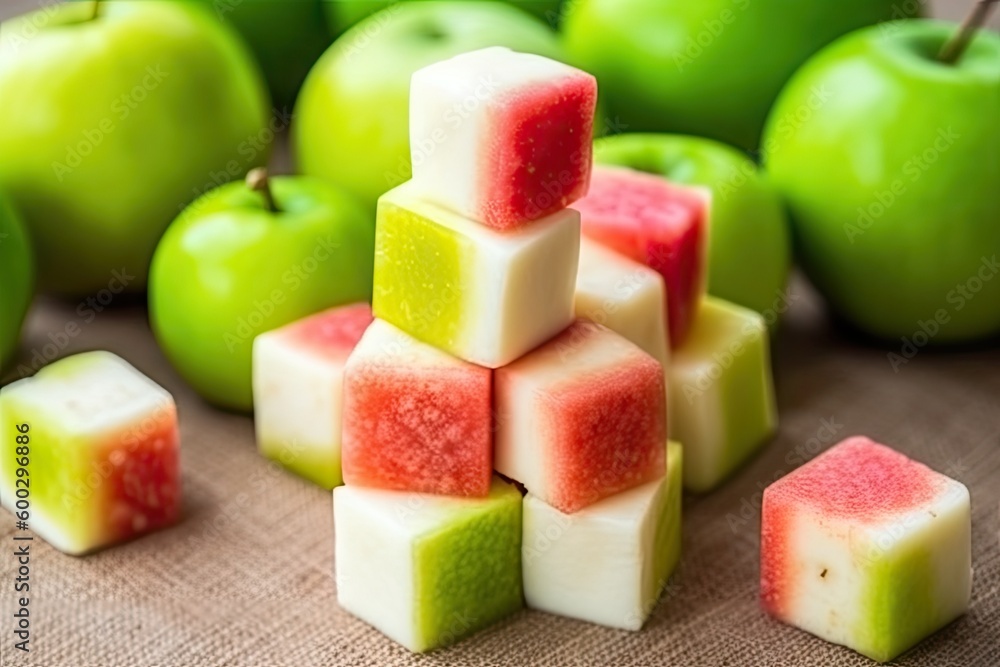 Aufkleber colorful pile of assorted fruits with blurred apples in the background generative ai