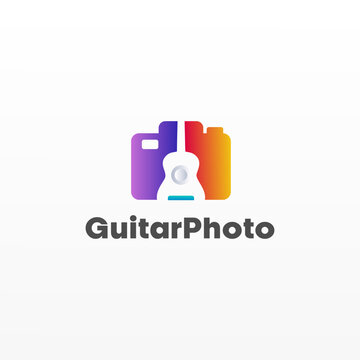 Camera logo for photography with a guitar musical instrument