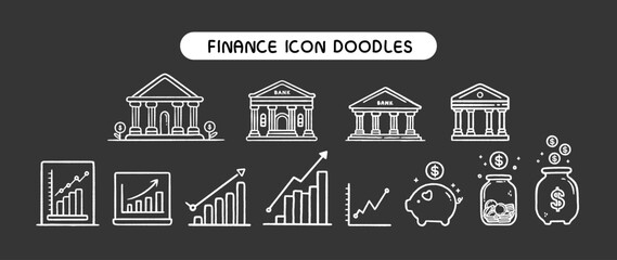 Finance icon outline doodle set