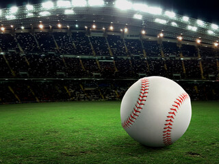 Sport stadium with baseball ball at night backdrop. for background advertisement