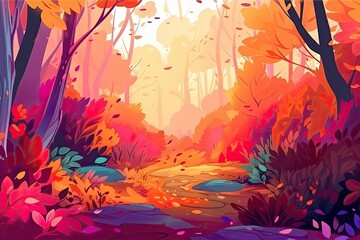 vibrant and colorful forest with tall trees Generative AI