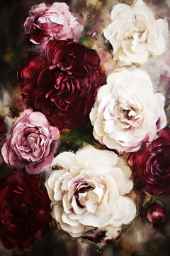 Abstract image of bouquet of red, pink and white roses