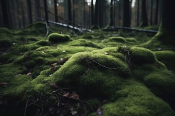 moss covering the forest floor in a lush green forest Generative AI
