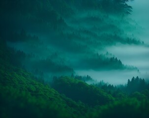 Fog Forest, green Illustration High Quality AI, KL Image background 
