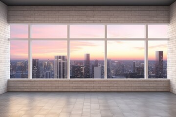 Fototapeta na wymiar an empty room with a floor-to-ceiling window offering a panoramic view of a bustling cityscape Generative AI