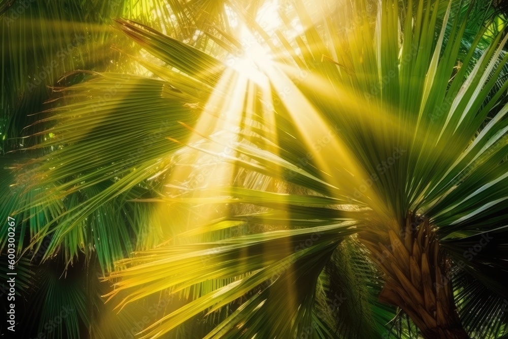 Aufkleber sunlight filtering through palm tree leaves generative ai