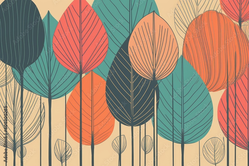 Poster colorful forest with trees of different hues generative ai