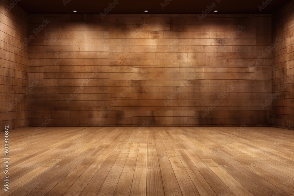 Poster an empty wooden room with natural light coming from a window generative ai