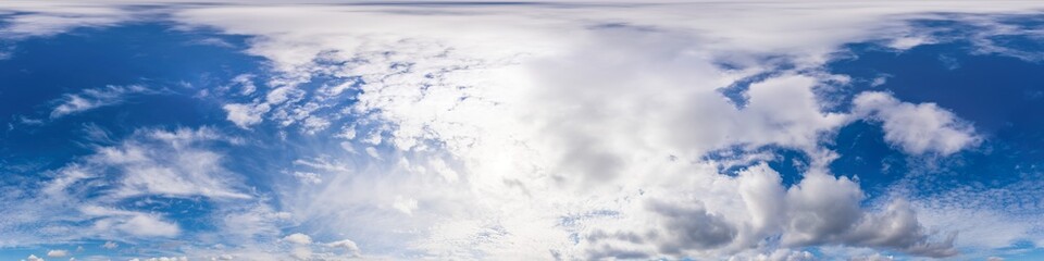 Blue summer sky panorama with puffy Cumulus clouds. Hdr seamless spherical equirectangular 360...