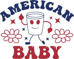 American coffee mug cartoon character baby 4th of July America independence day typography t-shirt design.