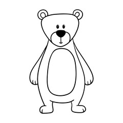 Cute line bear. Hand drawn character forest animal isolated on white. Woodland outline illustration