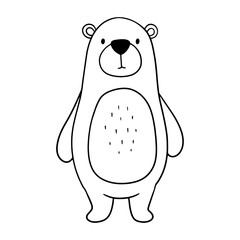 Cute line bear. Hand drawn character forest animal isolated on white. Woodland outline illustration