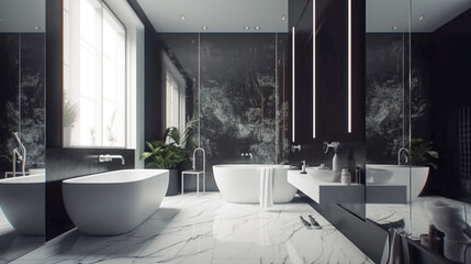 Modern hotel bathroom or toilet background for product display montage. Generative Ai