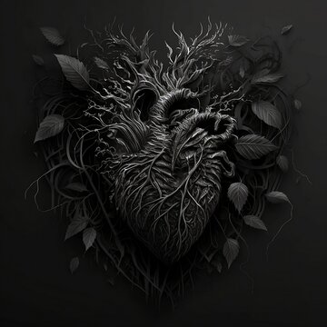 Dark Heart Comprised of Leaves and Vines Generative AI