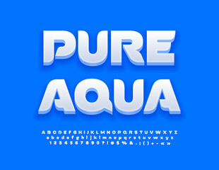Vector eco logo Pure Aqua. Clean White Font. Creative set of 3D Alphabet Letters, Numbers an Symbols