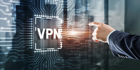 Fototapeta na wymiar Virtual private network VPN on Gears Server Background