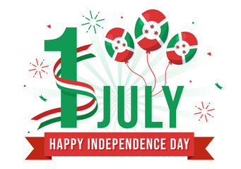 Burundi Independence Day on 1 July Vector Illustration with Flag Ribbon in National Holiday Flat Cartoon Hand Drawn Landing Page Templates
