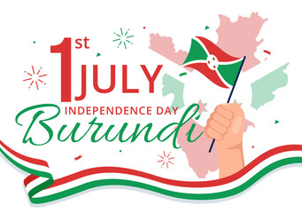 Burundi Independence Day on 1 July Vector Illustration with Flag Ribbon in National Holiday Flat Cartoon Hand Drawn Landing Page Templates