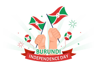 Burundi Independence Day on 1 July Vector Illustration with Flag Ribbon in National Holiday Flat Cartoon Hand Drawn Landing Page Templates