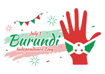 Burundi Independence Day on 1 July Vector Illustration with Flag Ribbon in National Holiday Flat Cartoon Hand Drawn Landing Page Templates