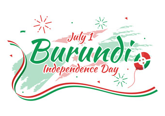 Burundi Independence Day on 1 July Vector Illustration with Flag Ribbon in National Holiday Flat Cartoon Hand Drawn Landing Page Templates