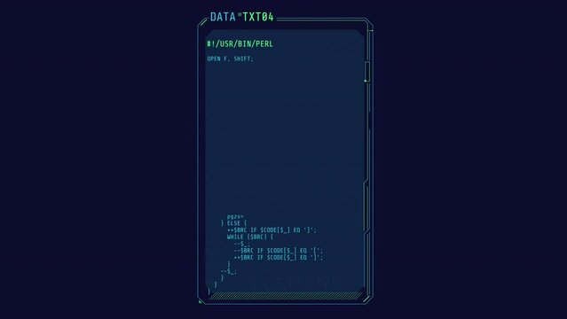 Vertical HUD Interface window with coding elements.