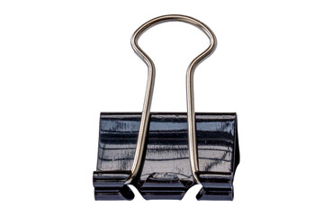 One black paper clip made of metal