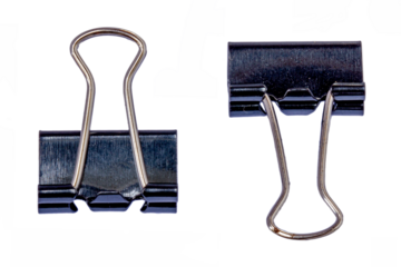 Two black metal paper clips