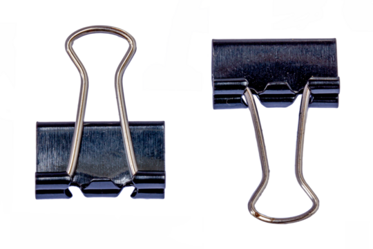 Two black metal paper clips