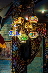 TraditionalMoroccan lamps in cafe