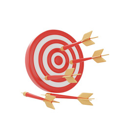 arrow aim to dartboard target or goal of success, business achievements concept. 3d